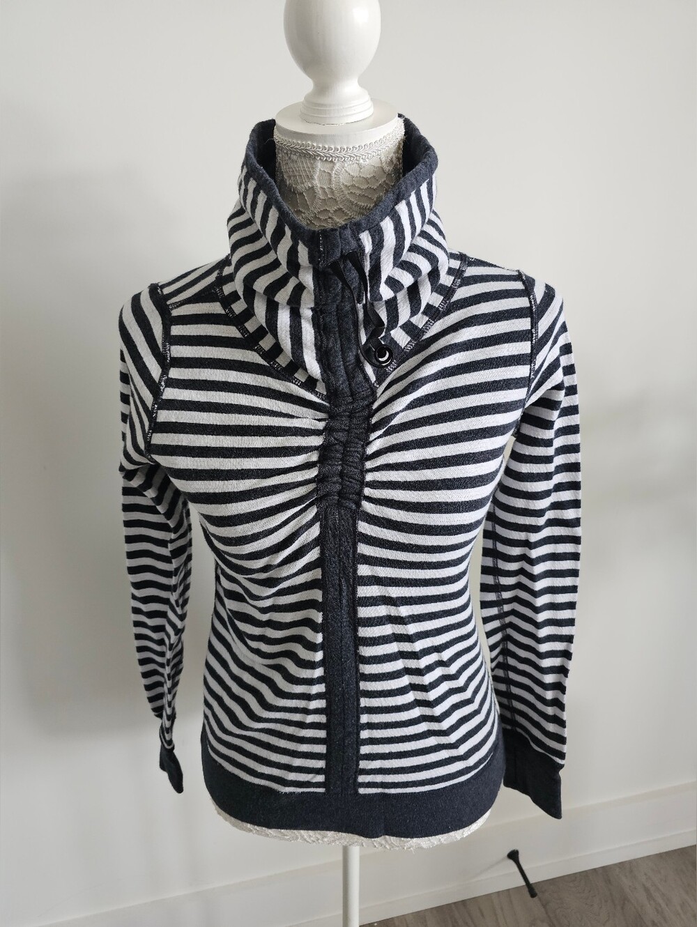 lululemon athletica Black and White Striped Cowl Neck Sweater